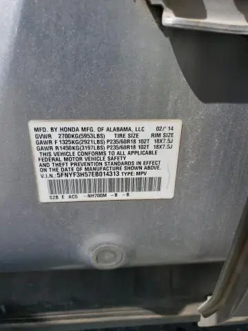 2014 HONDA PILOT EXL  