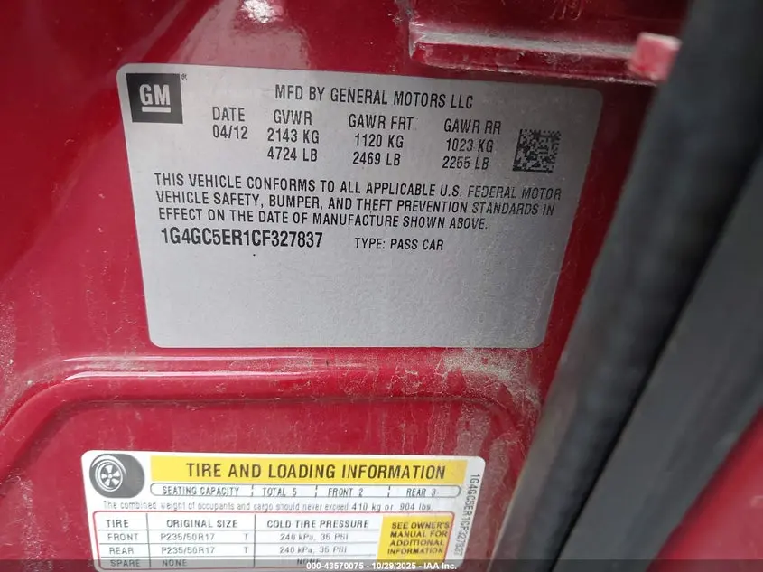 2012 BUICK LACROSSE LEATHER GROUP