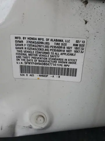 2013 HONDA PILOT TOURING  