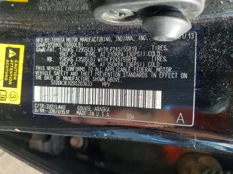 2013 TOYOTA HIGHLANDER LIMITED  