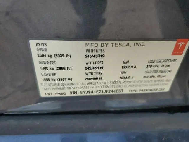 2018 TESLA MODEL S   