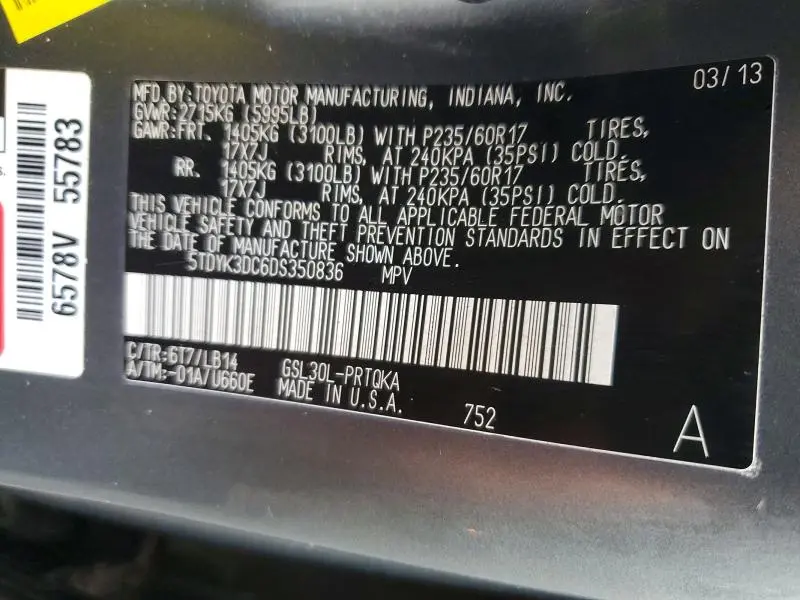 2013 TOYOTA SIENNA XLE  