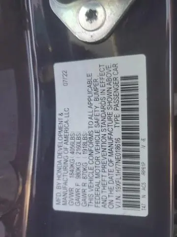 2022 HONDA CIVIC EXL  
