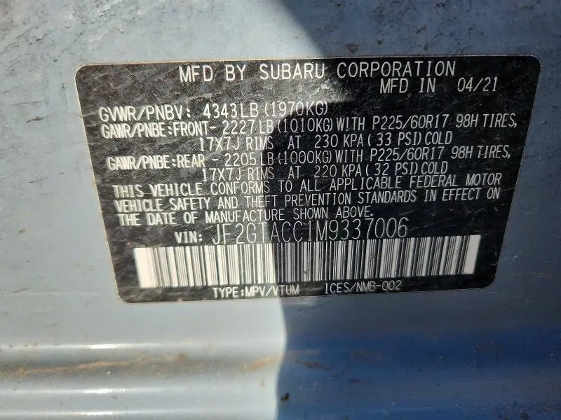 2021 SUBARU CROSSTREK PREMIUM  