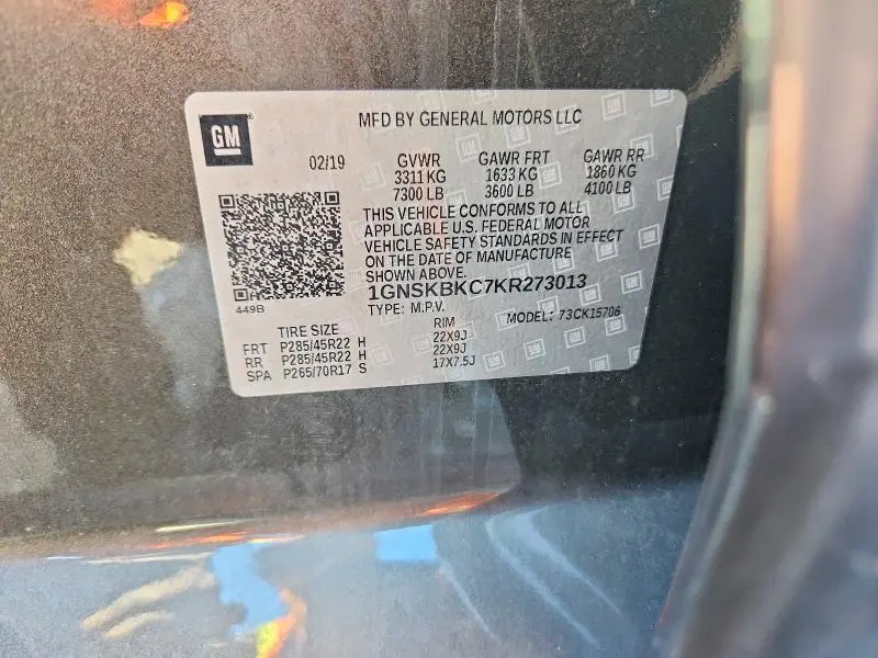 2019 CHEVROLET TAHOE K1500 LT  