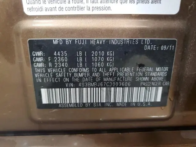 2012 SUBARU LEGACY 2.5I LIMITED