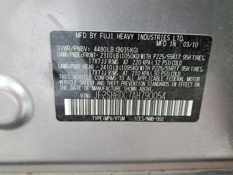 2010 SUBARU FORESTER 2.5X LIMITED  