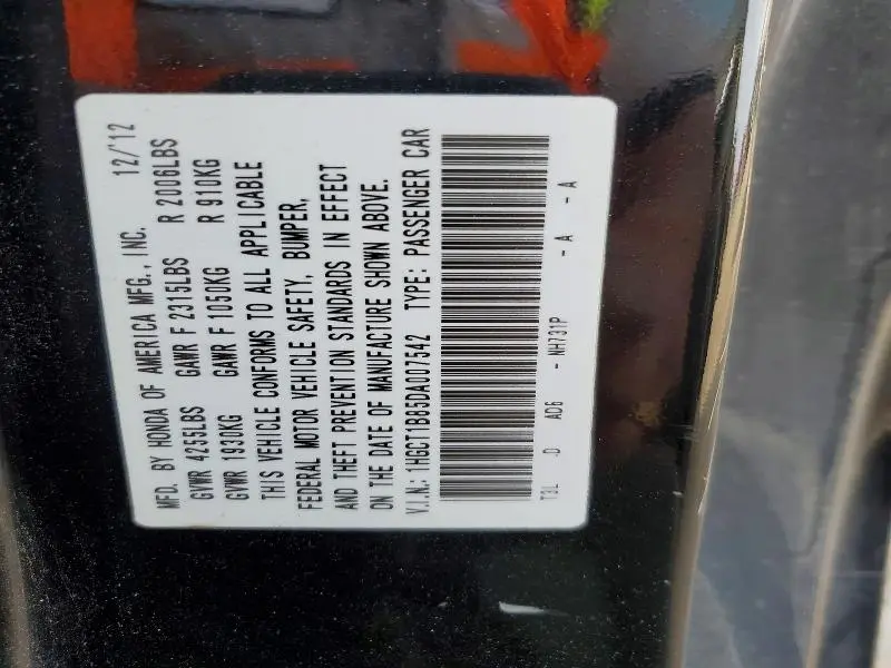 2013 HONDA ACCORD EXL  