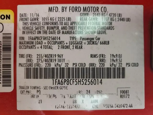 2017 FORD MUSTANG GT  
