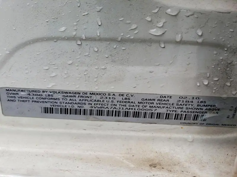 2010 VOLKSWAGEN JETTA WOLFSBURG  