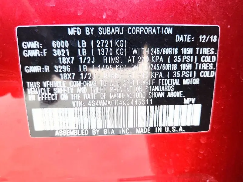 2019 SUBARU ASCENT PREMIUM  