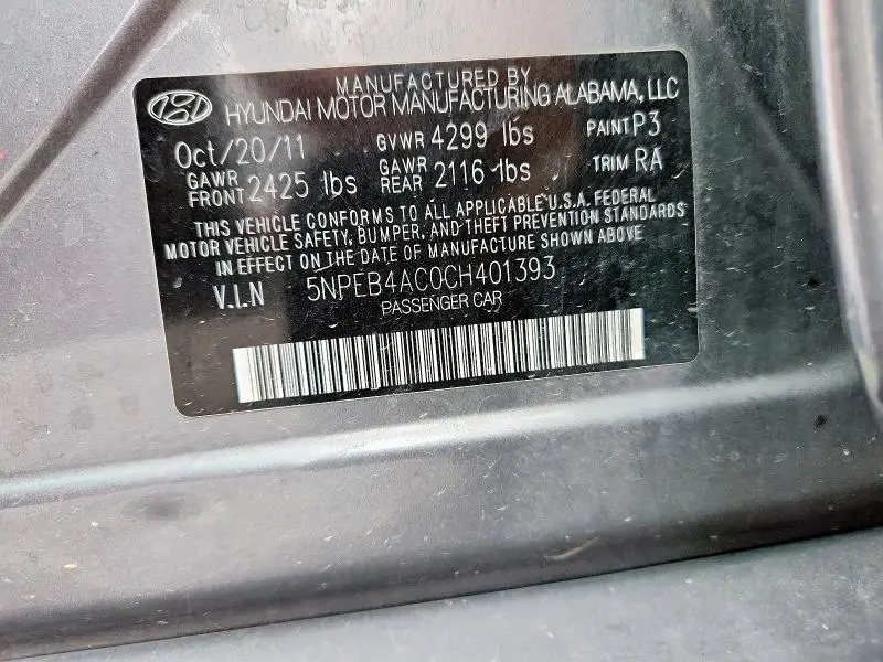 2012 HYUNDAI SONATA GLS  