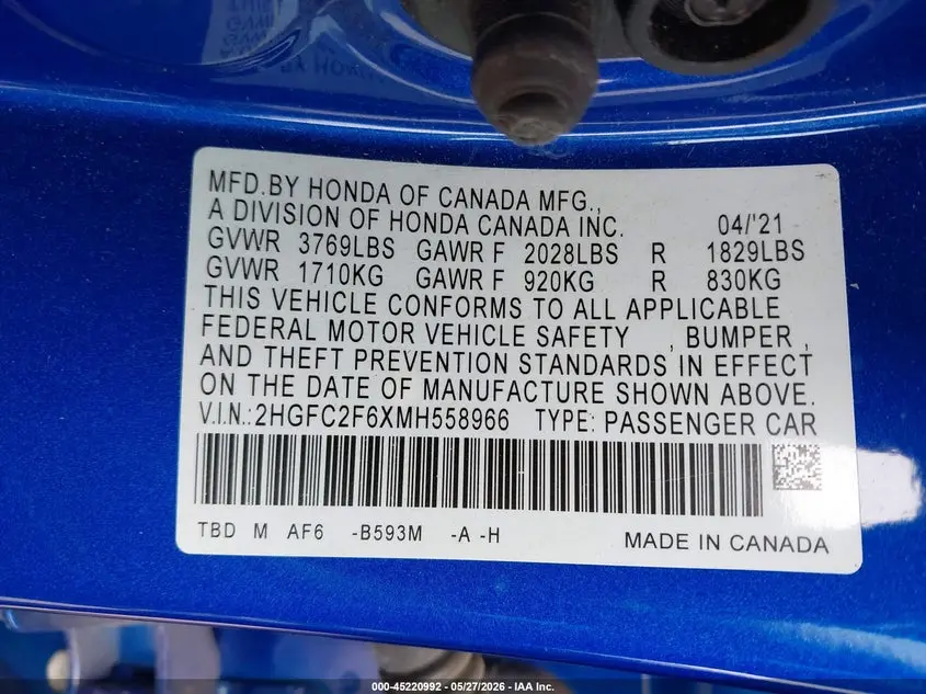 2021 HONDA CIVIC LX
