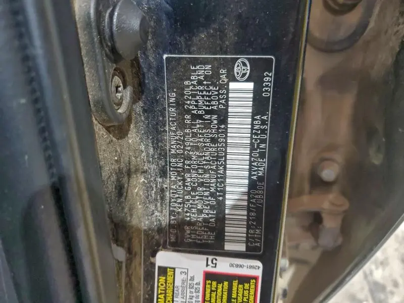 2020 TOYOTA CAMRY LE  