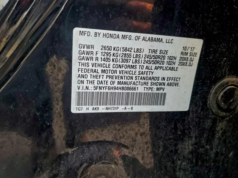 2017 HONDA PILOT TOURING  