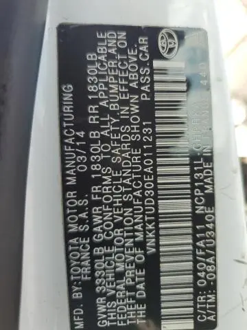 2014 TOYOTA YARIS   