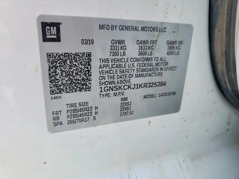 2019 CHEVROLET TAHOE K1500 PREMIER  
