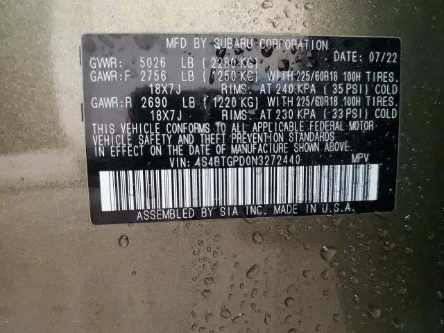 2022 SUBARU OUTBACK TOURING  