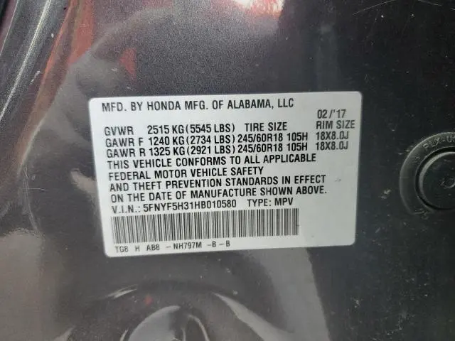 2017 HONDA PILOT EX