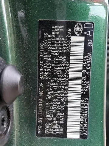 2016 TOYOTA COROLLA L  