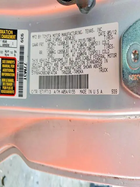 2012 TOYOTA TACOMA BASE  