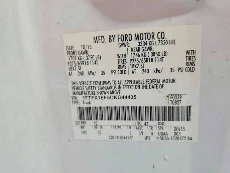 2013 FORD F150 SUPER CAB  