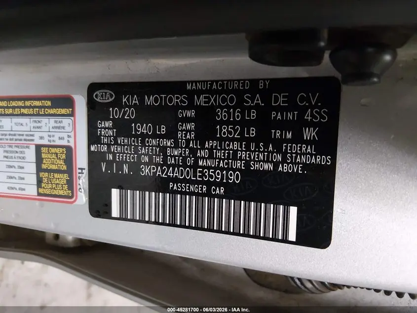 2020 KIA RIO S