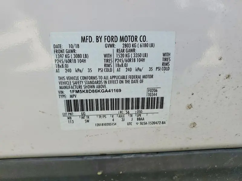 2019 FORD EXPLORER XLT  
