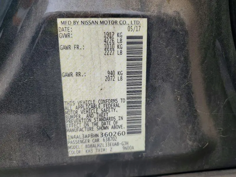 2017 NISSAN ALTIMA 2.5  