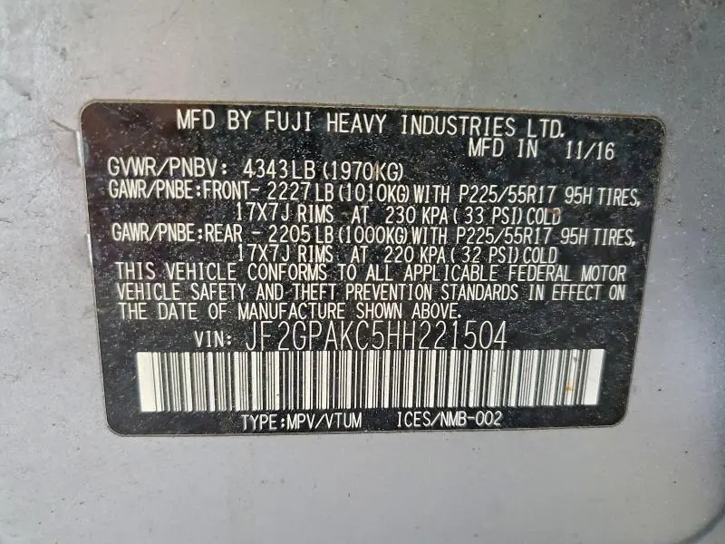 2017 SUBARU CROSSTREK LIMITED  