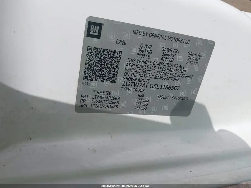 2020 GMC SAVANA CARGO RWD 2500 REGULAR WHEELBASE WORK VAN