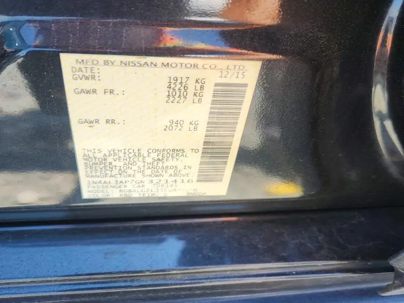 2016 NISSAN ALTIMA 2.5 S  