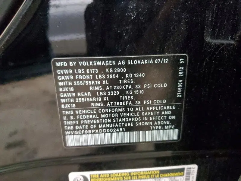 2013 VOLKSWAGEN TOUAREG V6  