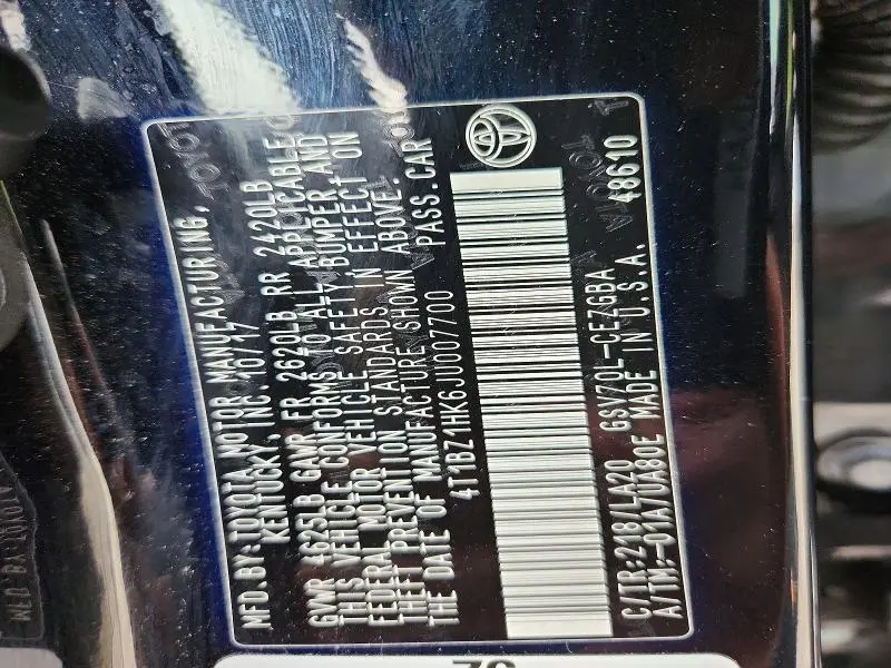 2018 TOYOTA CAMRY XLE V6  