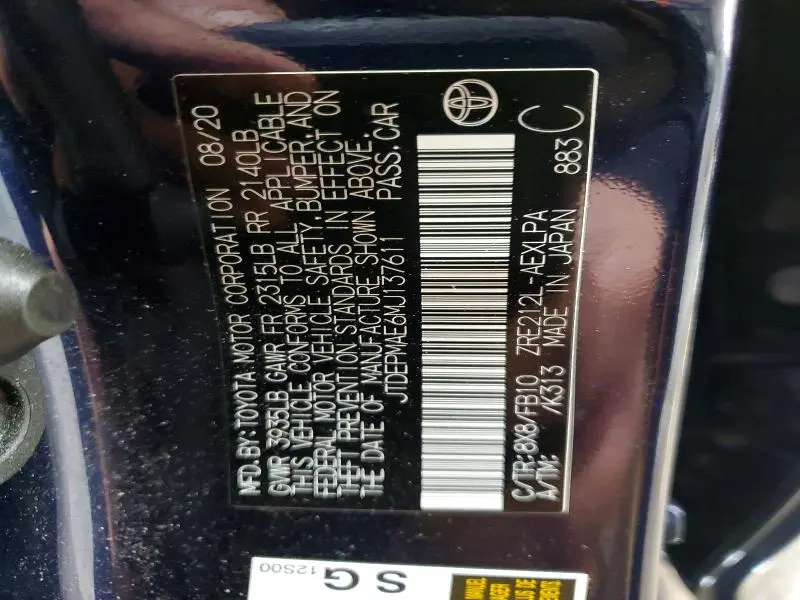 2021 TOYOTA COROLLA LE  