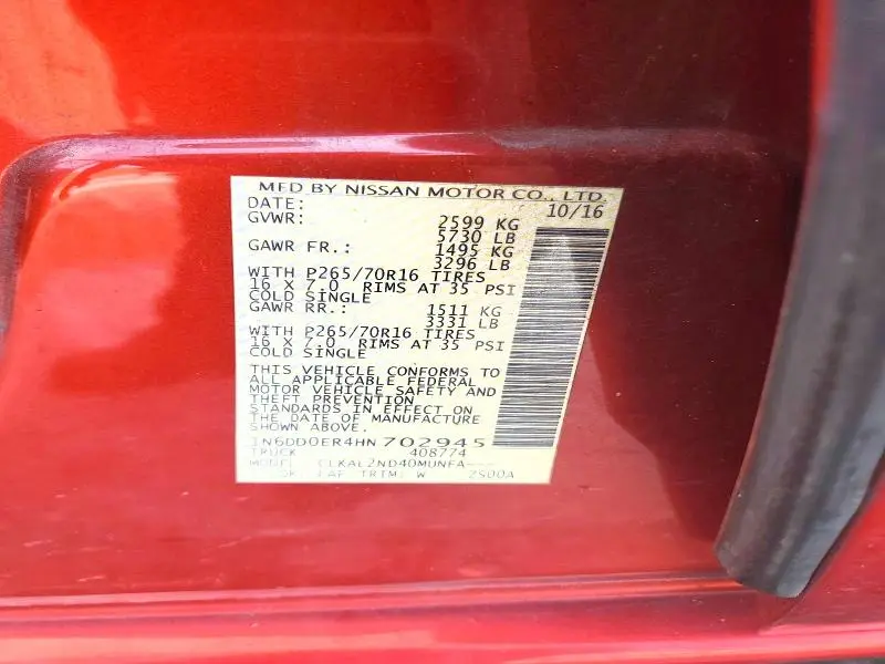 2017 NISSAN FRONTIER SV  