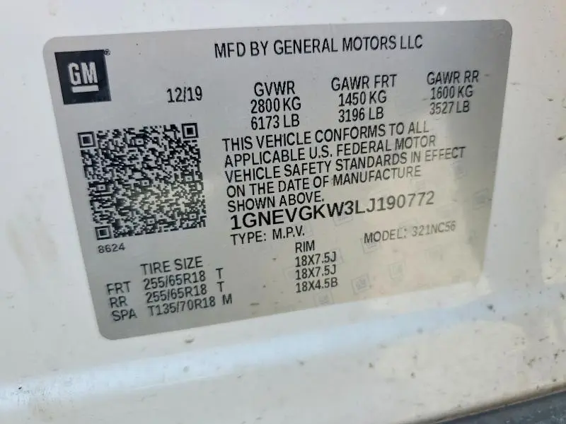 2020 CHEVROLET TRAVERSE LT  