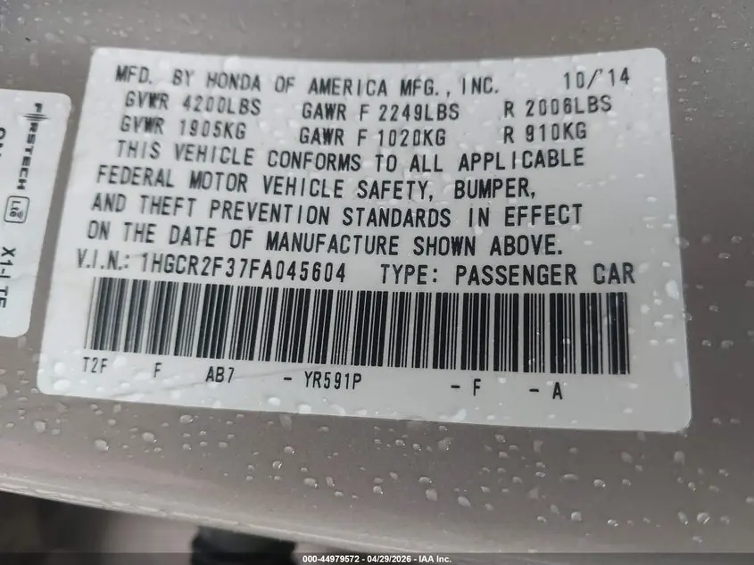 2015 HONDA ACCORD LX