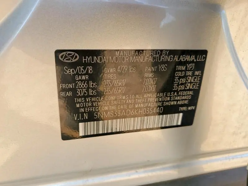 2019 HYUNDAI SANTA FE SEL 2.4L  
