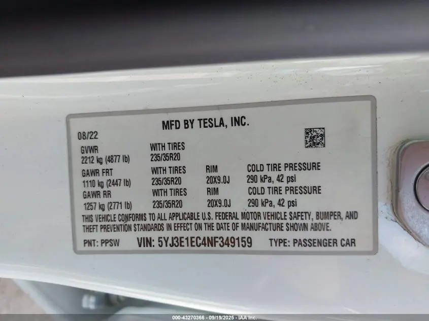 2022 TESLA MODEL 3 PERFORMANCE DUAL MOTOR ALL-WHEEL DRIVE