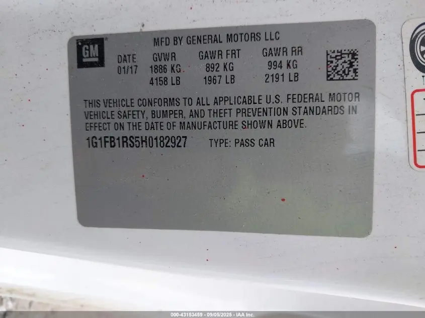 2017 CHEVROLET CAMARO 1LT