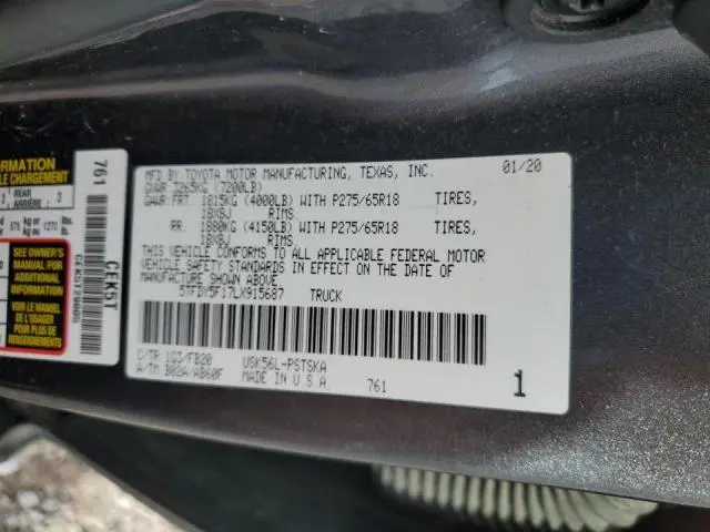 2020 TOYOTA TUNDRA CREWMAX SR5  