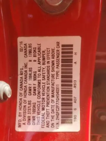 2016 HONDA CIVIC EX