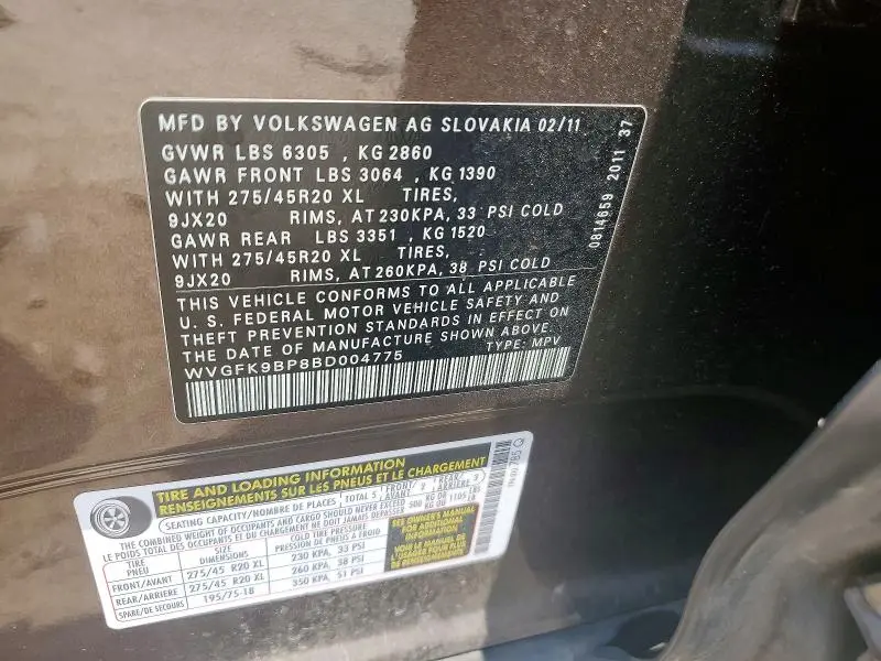 2011 VOLKSWAGEN TOUAREG V6 TDI  