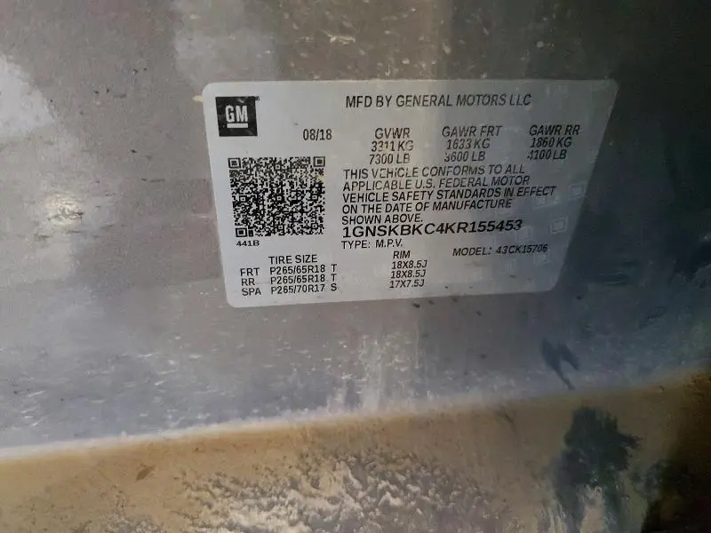 2019 CHEVROLET TAHOE K1500 LT  