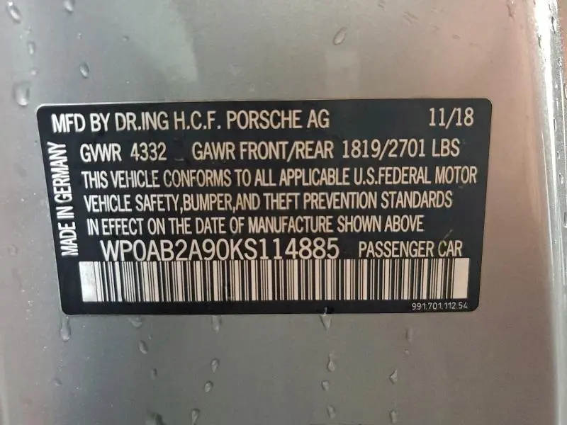 2019 PORSCHE 911 CARRERA S  