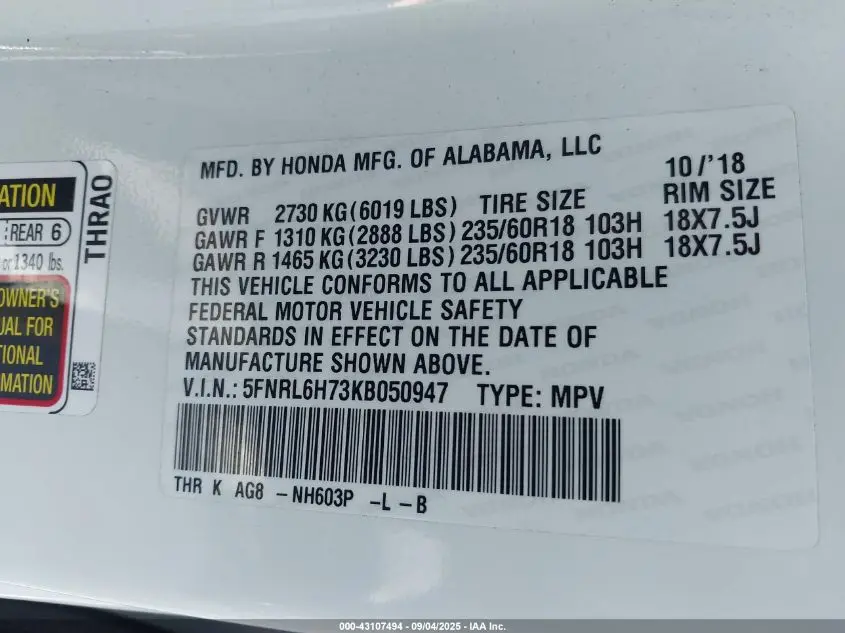 2019 HONDA ODYSSEY EX-L