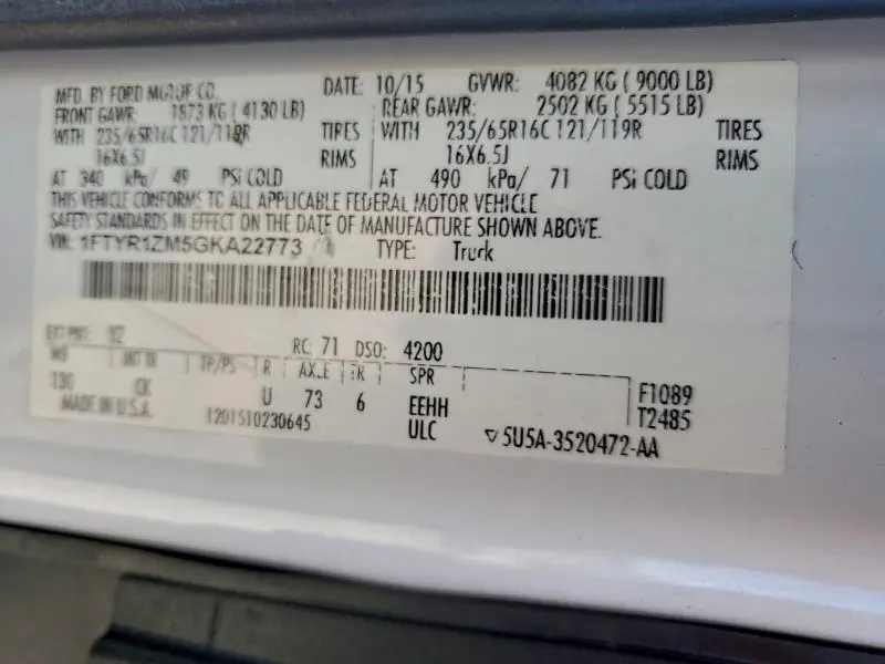 2016 FORD TRANSIT T-250  