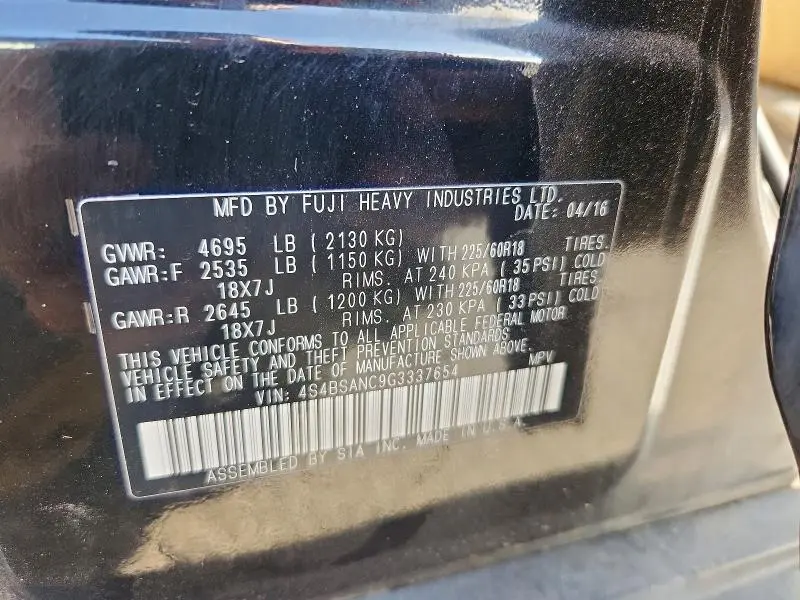 2016 SUBARU OUTBACK 2.5I LIMITED  