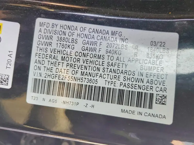 2022 HONDA CIVIC SPORT  
